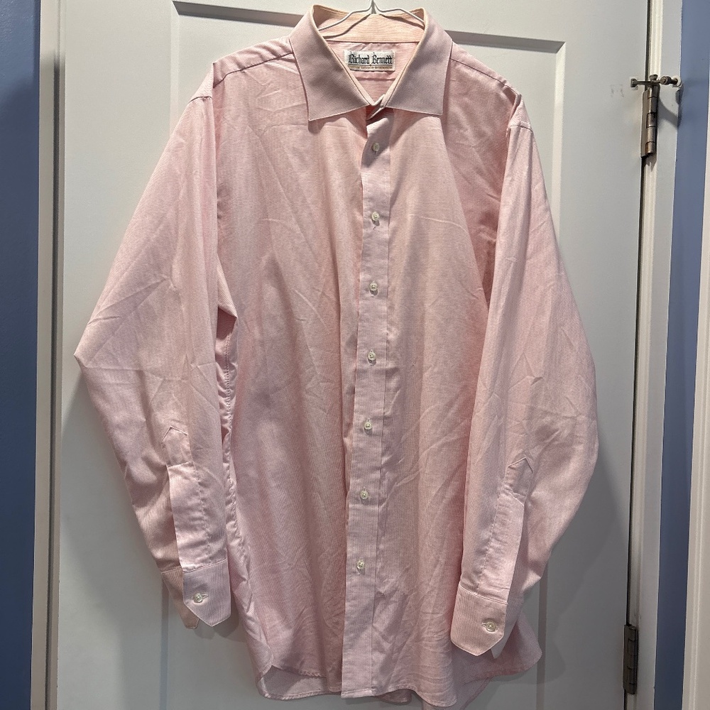 RICHARD BENNETT | Pink Patterned Long Sleeved Shirt | Men’s Size XL 18” Neck
